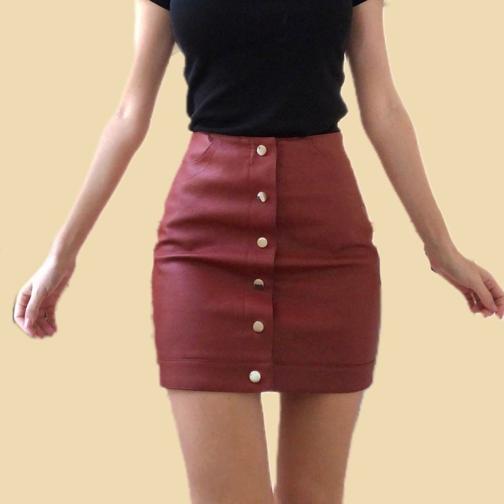 cherry red Topshop XS faux leather mini skirt